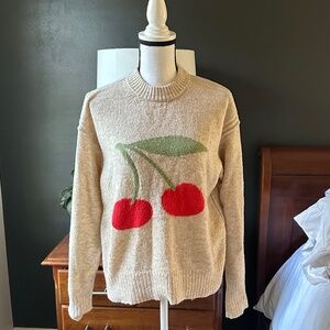 Cherry Graphics Tan Crew Neck Sweater American Eagle - SIze XS